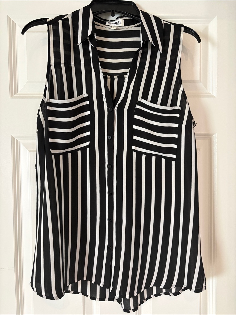 Express Black and White Vertical Stripe Sleeveless Button-Down Shirt